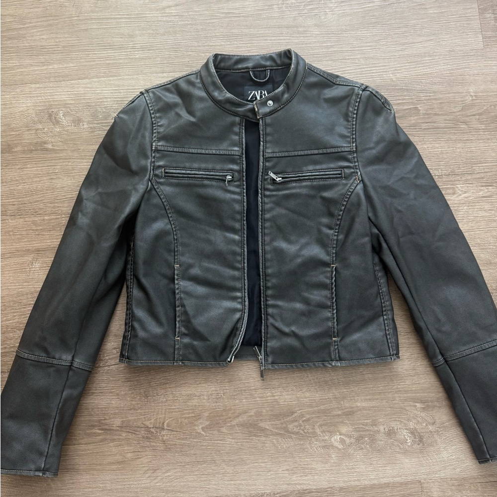 Zara Women's Charcoal Leather Jacket
